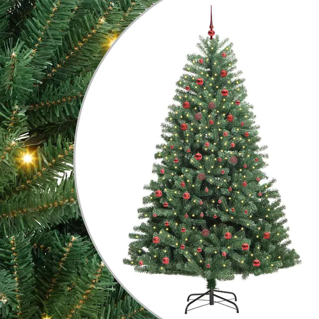 vidaXL plast hopfällbar julgran, grön, 210 cm, med LED-belysning