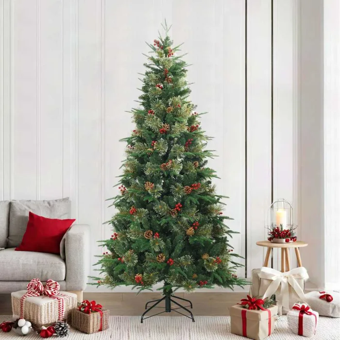 vidaXL Plast Hingad Julgran med stativ Grön 240 cm PVC, PE och Stål